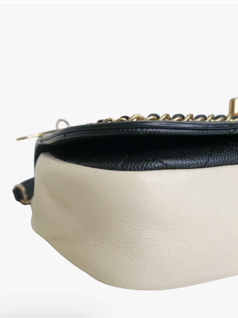 CHANEL Cream and Black Chain Trim Flap Crossbody Bag - Picture 7 of 16
